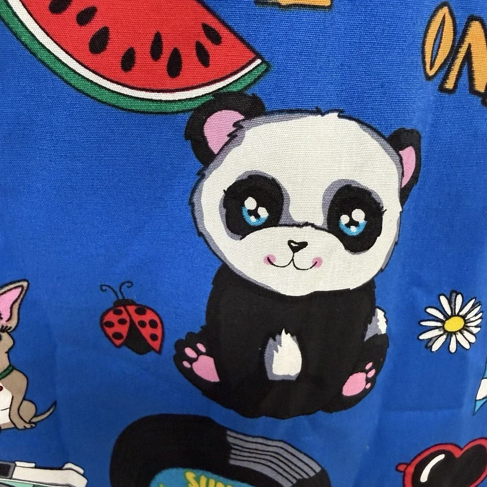 NWT Cherokee Happy Vibes Scrub Top M Panda Llama On Royal Blue Scrubs Nurse RN - Picture 6 of 8